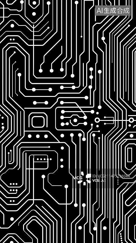 【AI数字艺术】数码科技黑白抽象几何电路图形海报背景图片素材