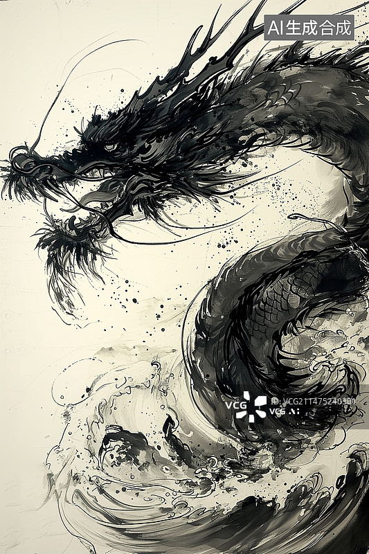【AI数字艺术】水墨龙插画图片素材