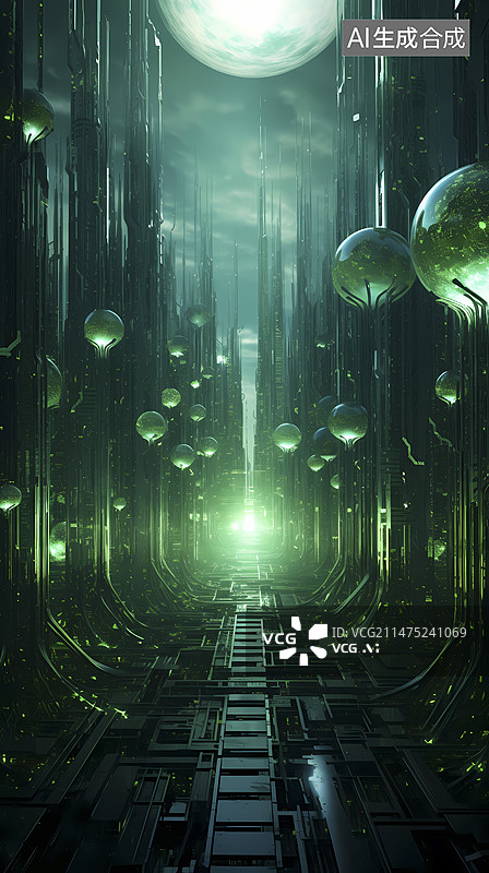 【AI数字艺术】数码科技绿色人脑神经元抽象图形海报背景图片素材