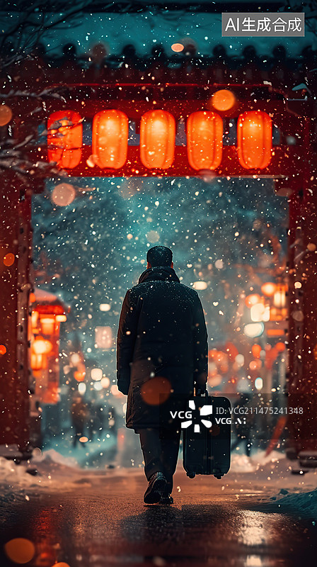 【AI数字艺术】拿着行李回家背影图片素材