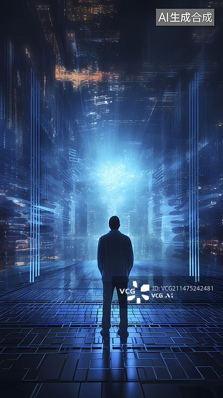 【AI数字艺术】数码科技蓝色网络安全抽象海报背景图片素材