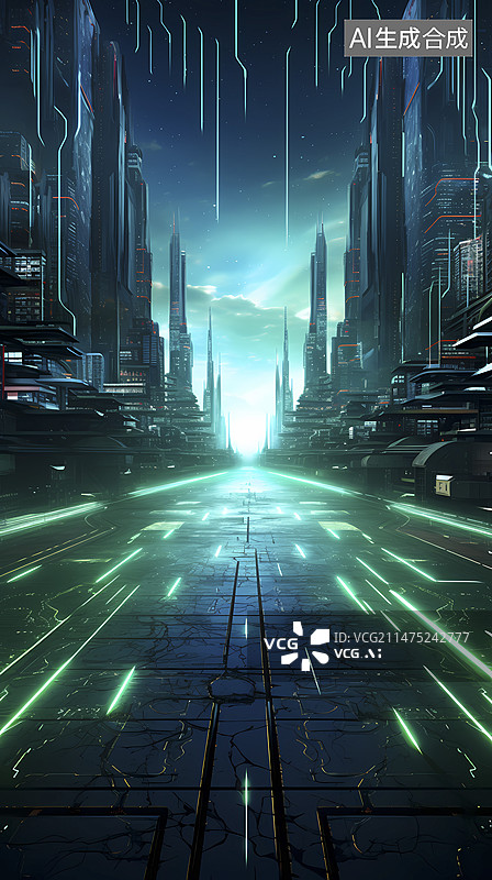 【AI数字艺术】数码科技绿色赛博朋克抽象图形海报背景图片素材