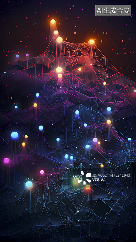 【AI数字艺术】数码科技霓虹点线人工智能的未来轨迹背景图片素材