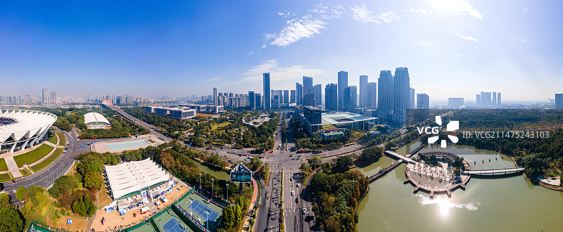 中国佛山新城建筑群城市天际线航拍全景图片素材