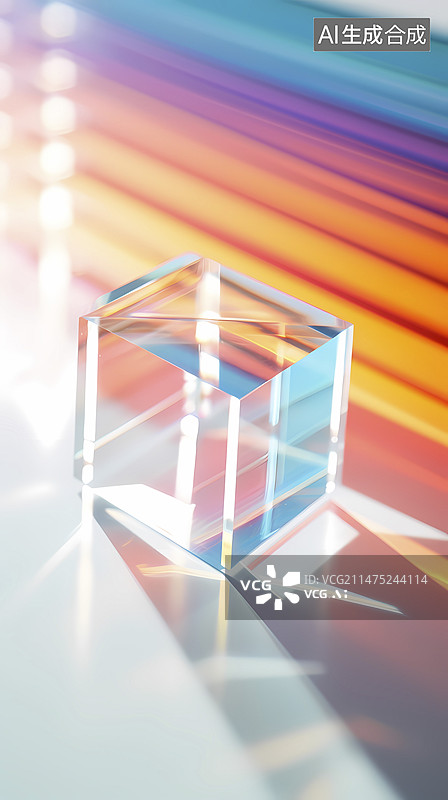 【AI数字艺术】数码科技彩虹折射光反射玻璃抽象图形海报背景图片素材