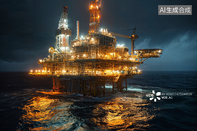 【AI数字艺术】钻井平台，石油开采图片素材