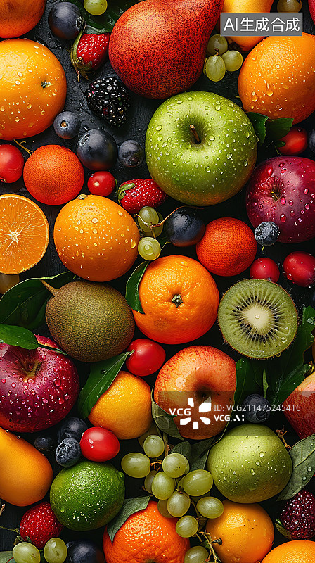【AI数字艺术】新鲜水果混合水果背景图片素材