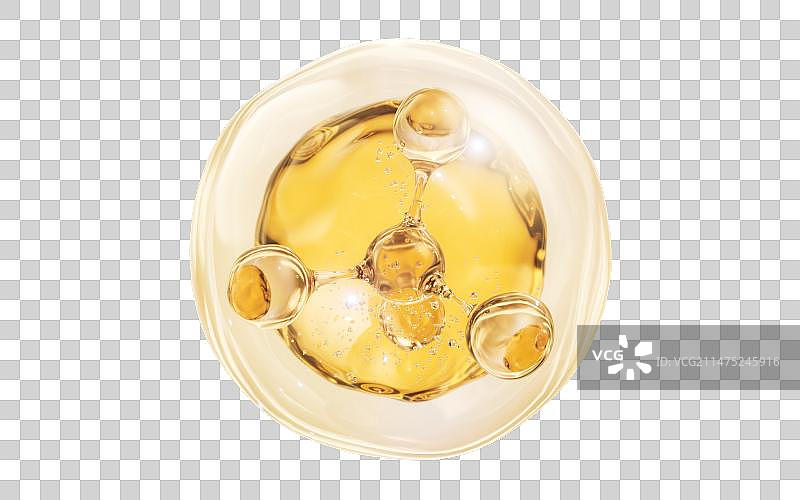 透明分子与金色液滴3D渲染图片素材