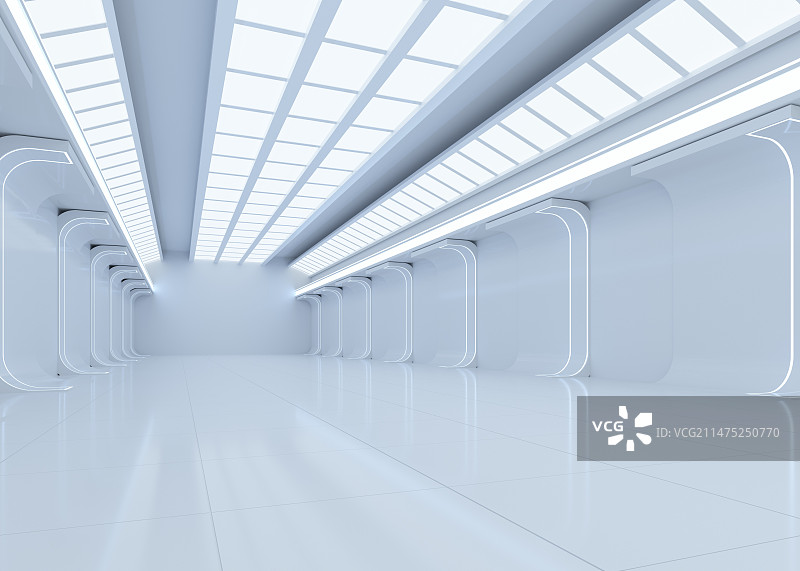 3D渲染白色未来感发光房间图片素材