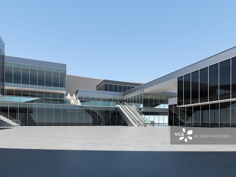 三维渲染玻璃建筑办公大楼建筑广场图片素材