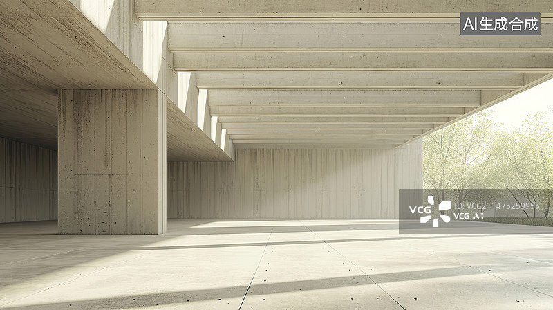 【AI数字艺术】混凝土现代建筑空间地面平台汽车广告背景图片素材