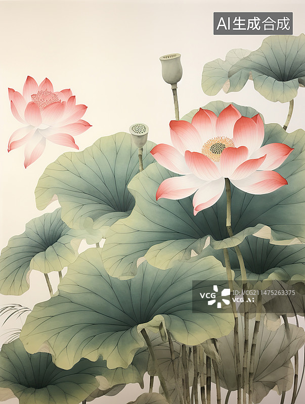 【AI数字艺术】国风意境工笔插画夏季山水荷花二十四节气夏至图片素材