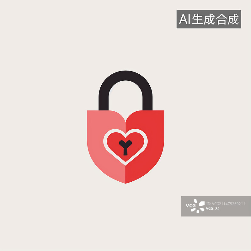 【AI数字艺术】插图，插画，海报，模板，元素，logo，图标，标识，标志，爱情锁，红色，同心锁，传说，平面设计，抽象图片素材