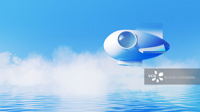 3D小艇天空水面云朵电商场景图片素材