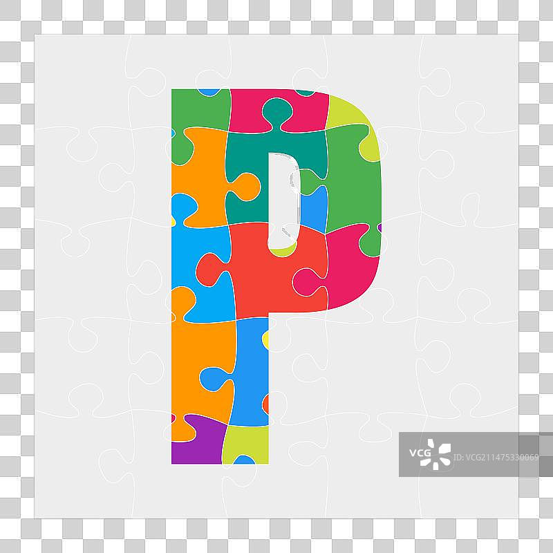 彩色拼图字母P创意字体图片素材
