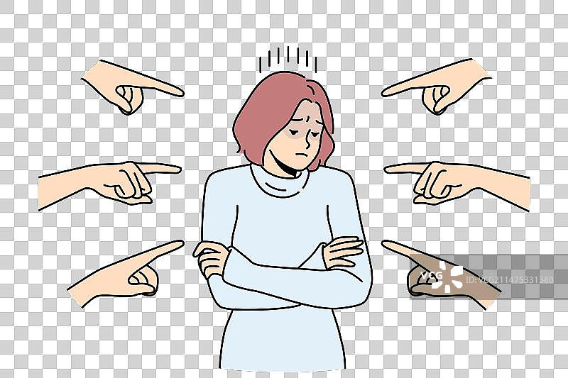 被许多手包围的难过女人图片素材