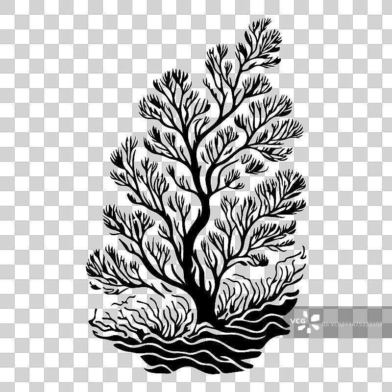 手绘黑色鹿角珊瑚标志图片素材