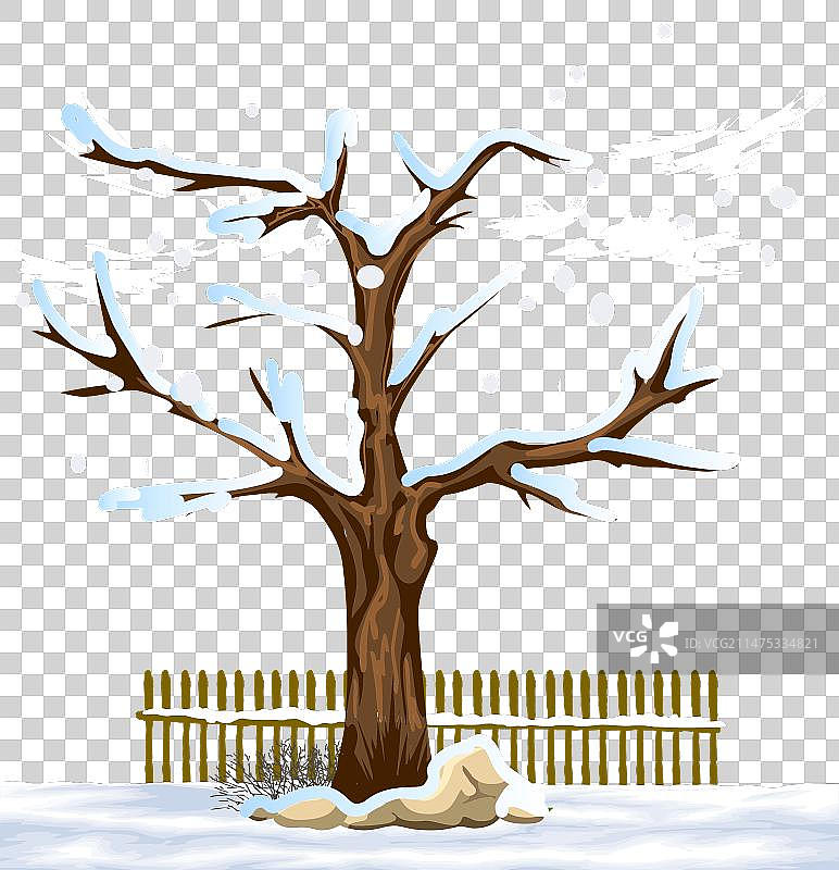 冬季雪村围栏边的树图片素材