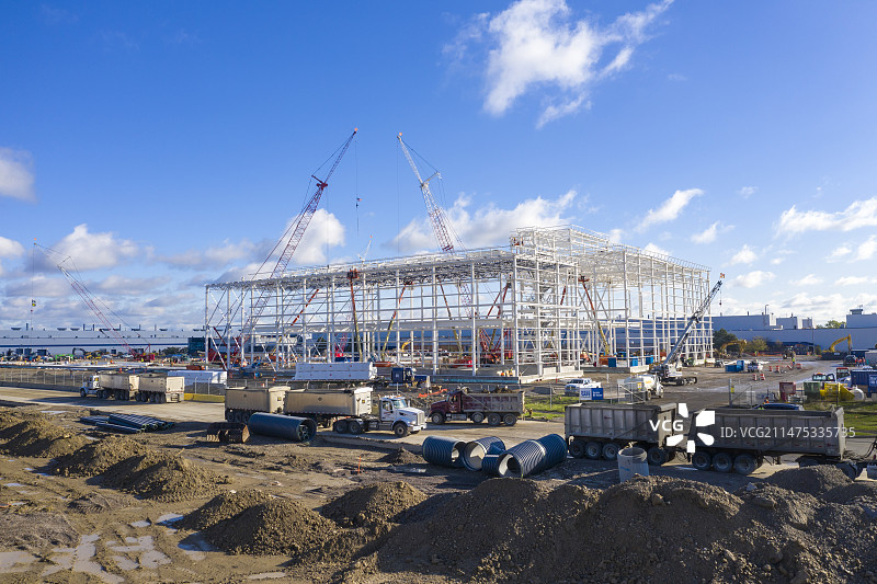 美国底特律的汽车装配厂建设图片素材