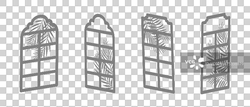 棕榈叶窗户的轮廓剪影图片素材