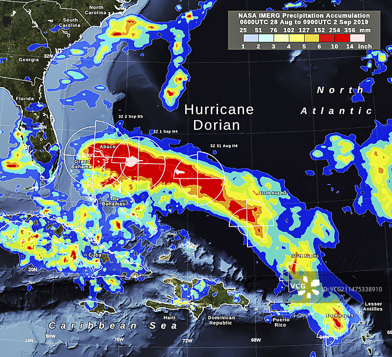 多里安飓风降雨路径卫星地图图片素材