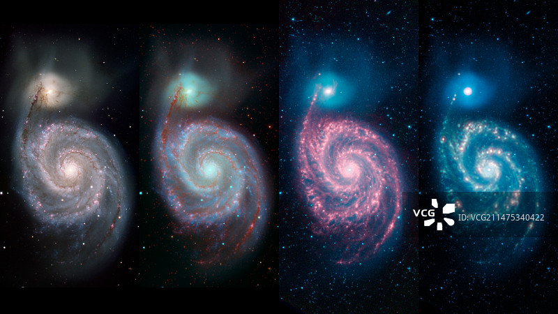 漩涡星系可见光和红外视图图片素材