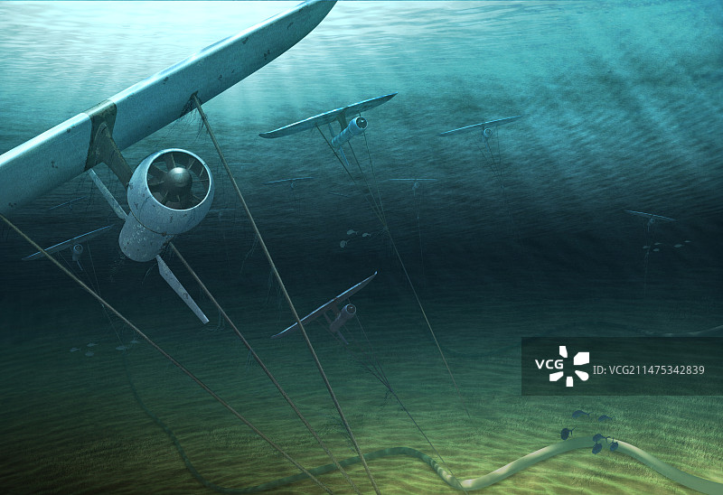 深绿色潮汐风筝能源系统插画图片素材