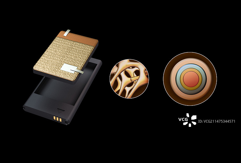 铜泡沫电池结构，插图图片素材