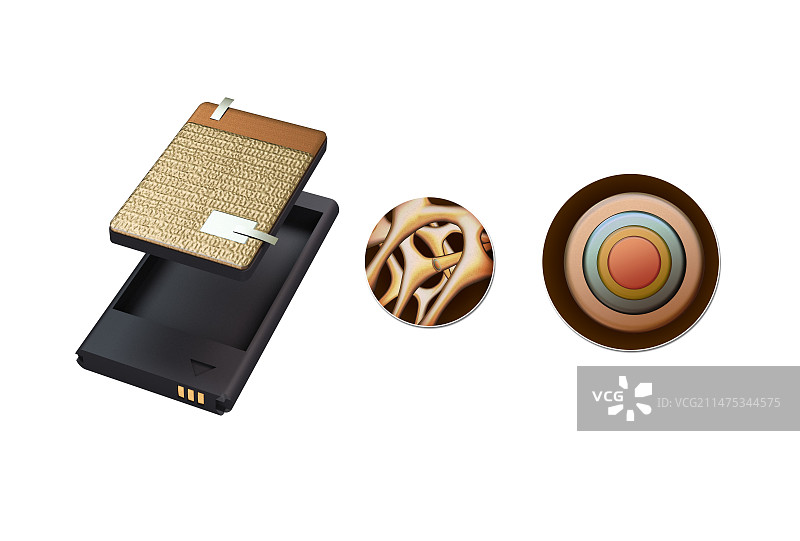 铜泡沫电池结构，插图图片素材