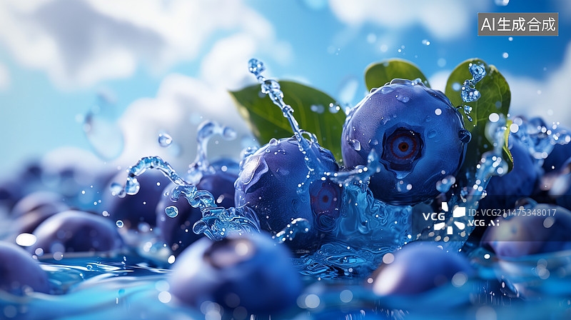 【AI数字艺术】水花蓝莓蓝莓汁图片素材