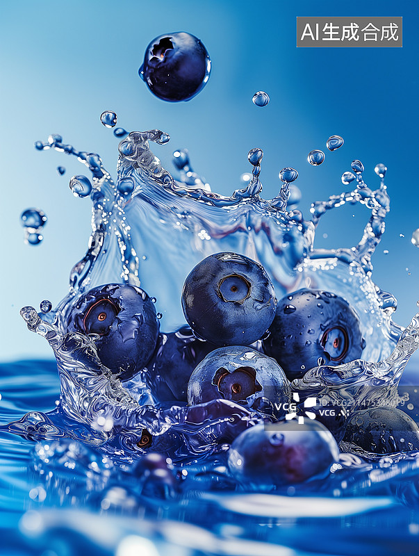 【AI数字艺术】水花蓝莓蓝莓汁图片素材