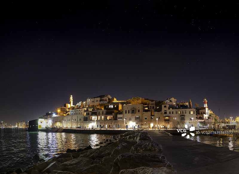 以色列雅法老港夜景图片素材