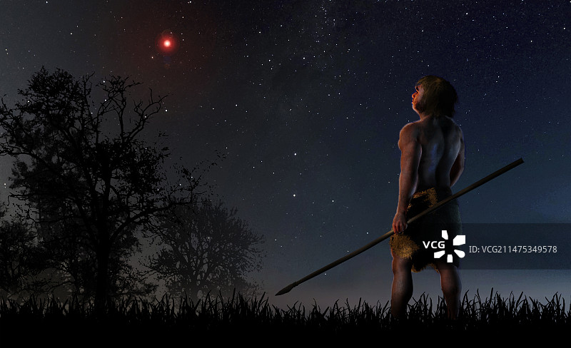 史前夜空中的朔尔茨之星插图图片素材