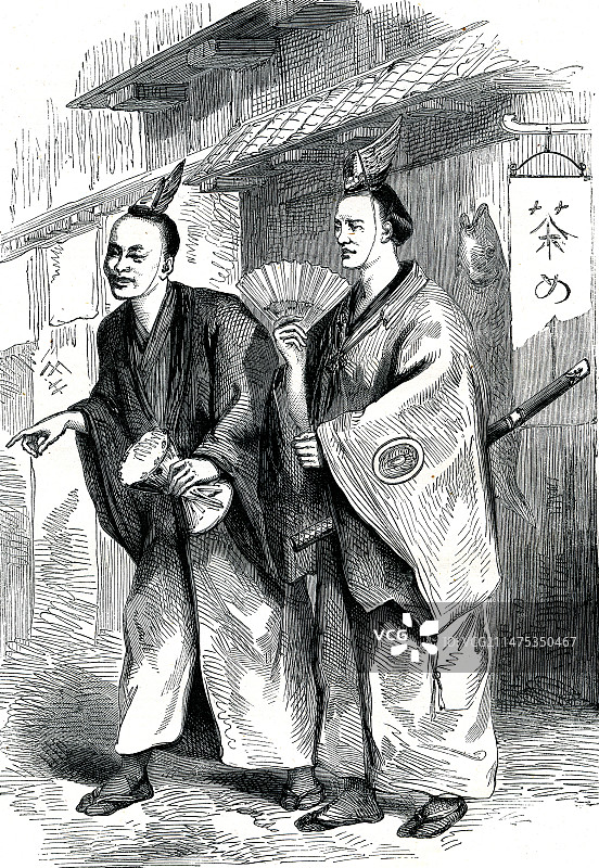 19世纪日本吟游诗人插图图片素材