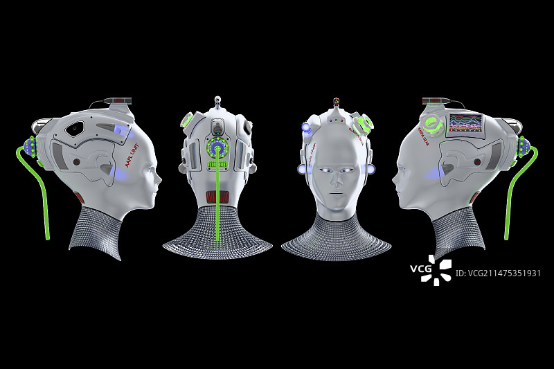 机器人头部四面视图插画图片素材