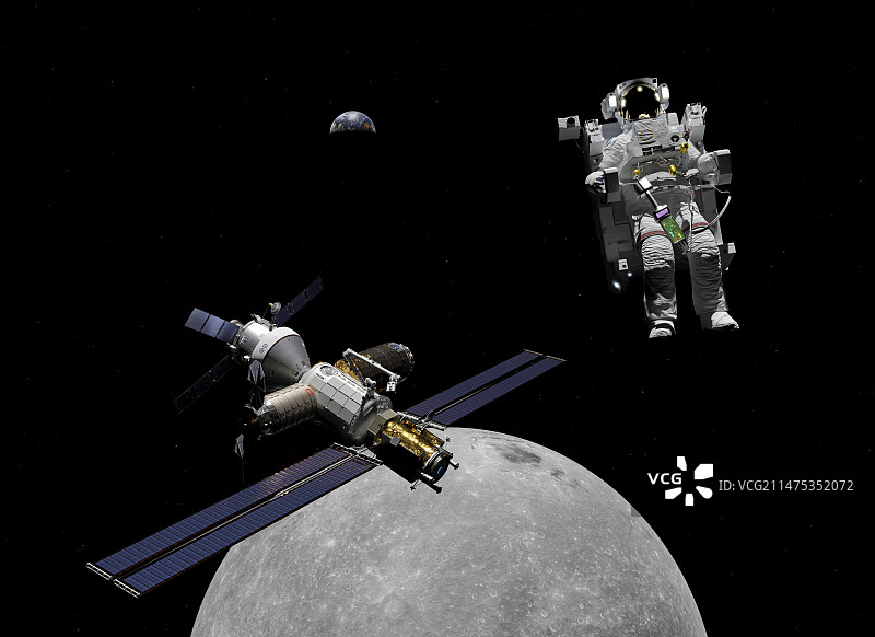 月球轨道平台门户太空行走插画图片素材