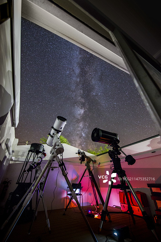 天文台的望远镜与银河系图片素材