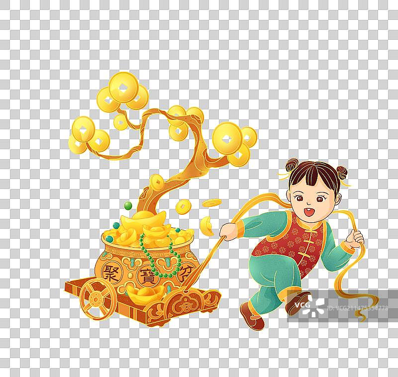 拉金钱树的小女孩图片素材