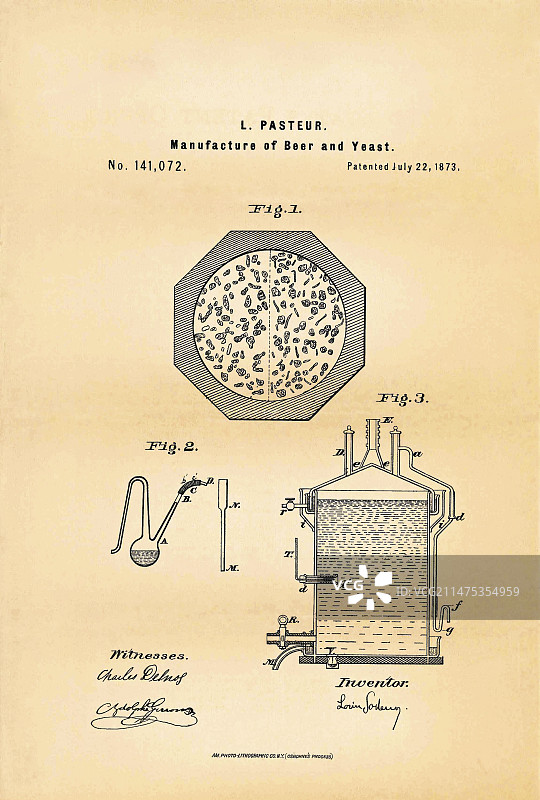 巴斯德啤酒发酵专利，1873年图片素材