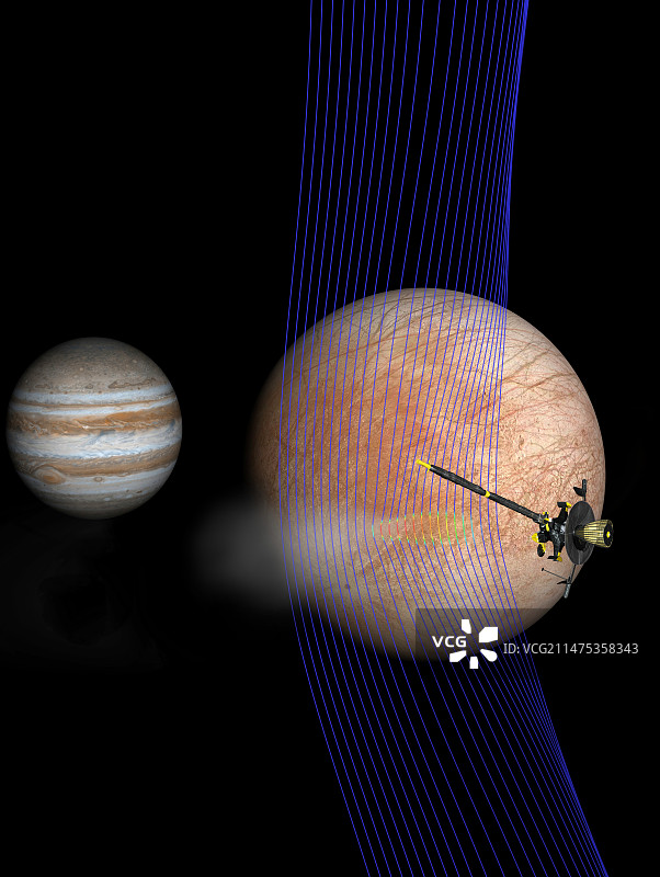 木卫二和木星上的伽利略号宇宙飞船图片素材