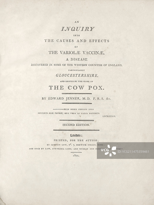 爱德华·詹纳的疫苗接种书籍扉页图片素材