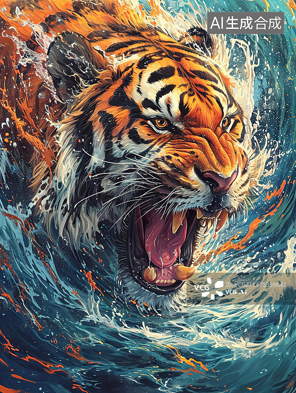 【AI数字艺术】新国风艺术猛虎图片素材