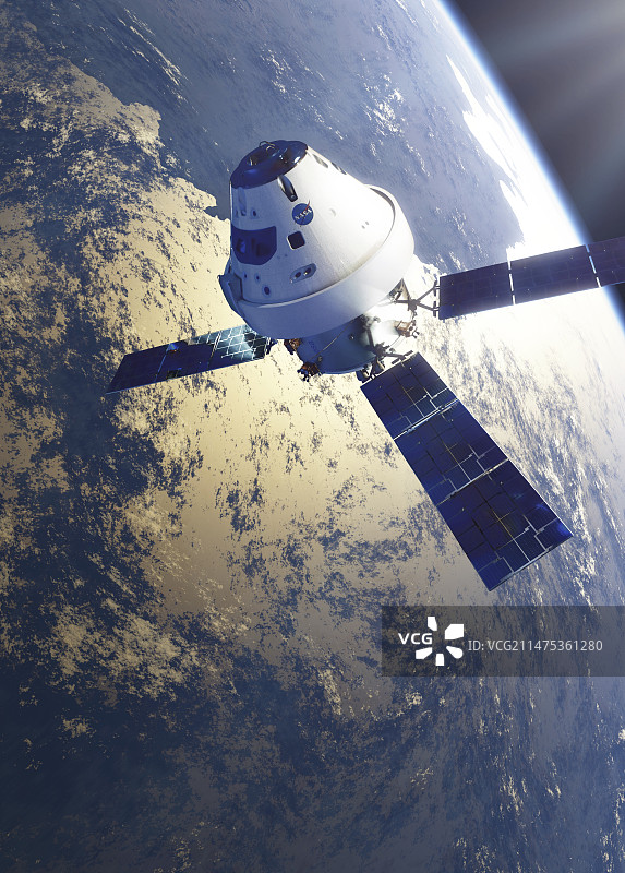 地球轨道上的猎户座飞船插画图片素材