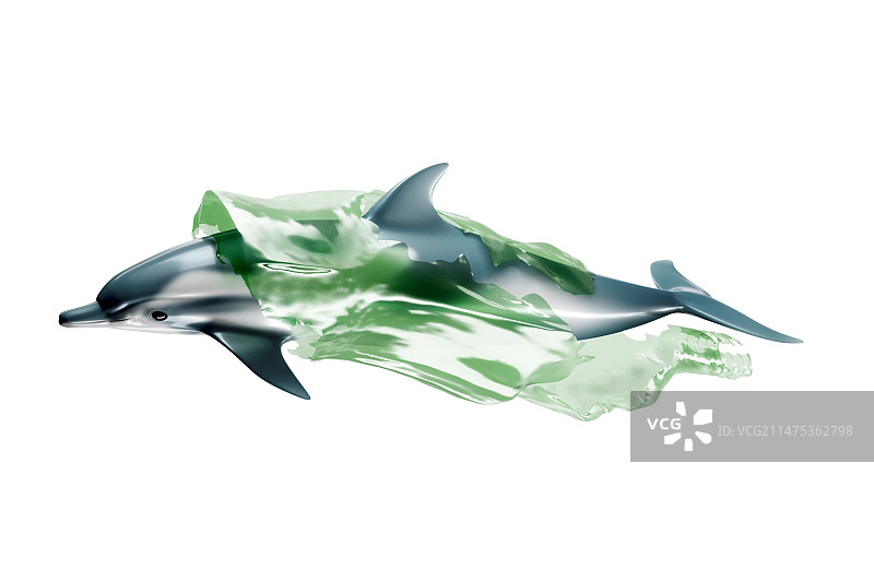 缠绕着海豚的塑料垃圾插画图片素材