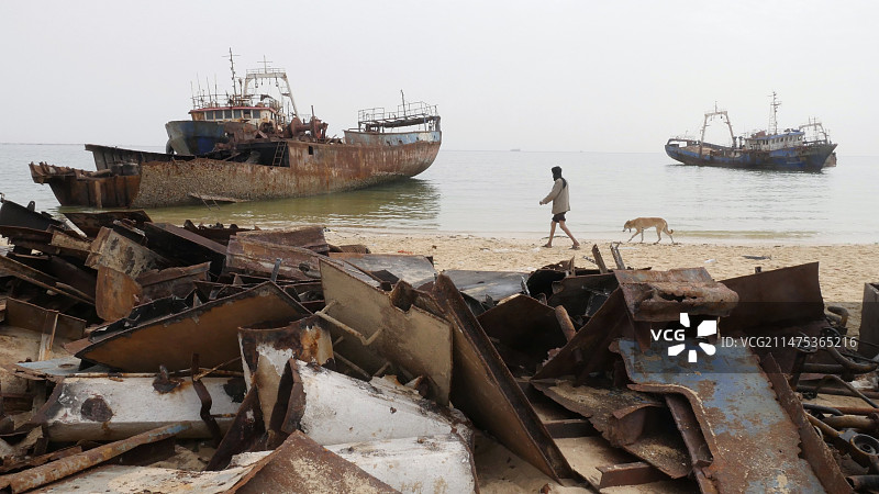 毛里塔尼亚的船舶拆解场图片素材