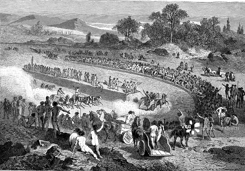 19世纪的史前赛跑插画图片素材