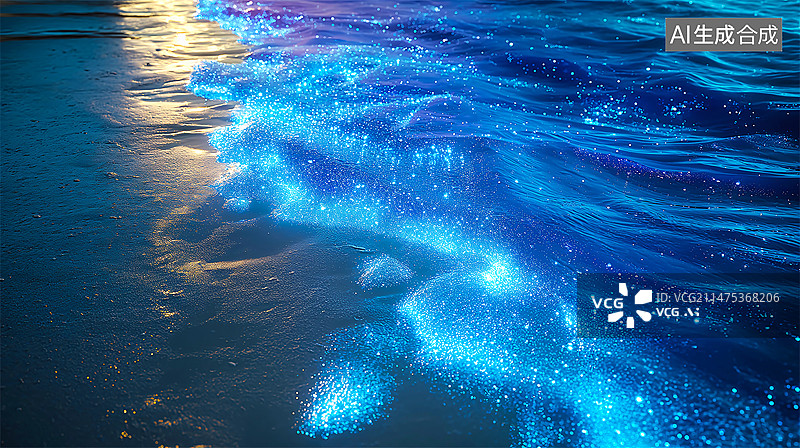 【AI数字艺术】蓝眼泪荧光海海滩图片素材