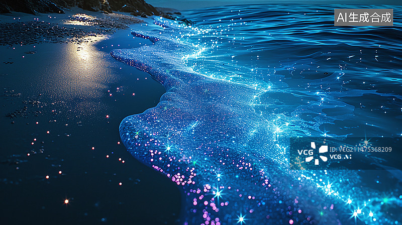 【AI数字艺术】蓝眼泪荧光海海滩图片素材