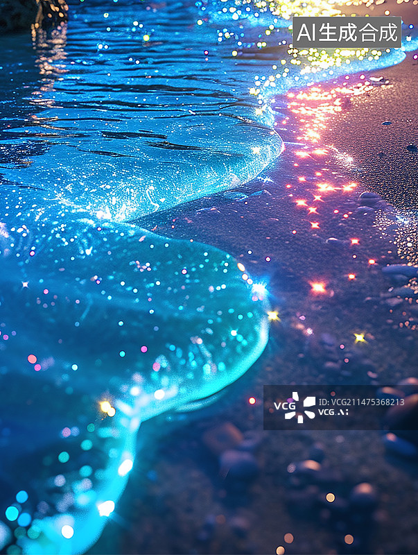 【AI数字艺术】蓝眼泪荧光海海滩图片素材