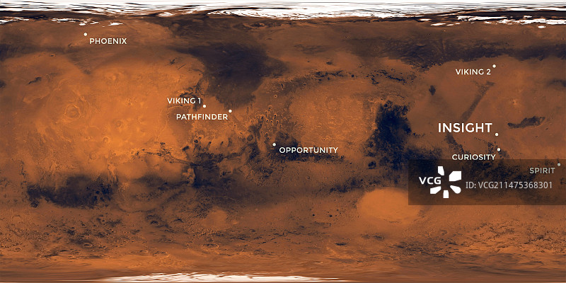 标注了着陆点的火星任务地图图片素材